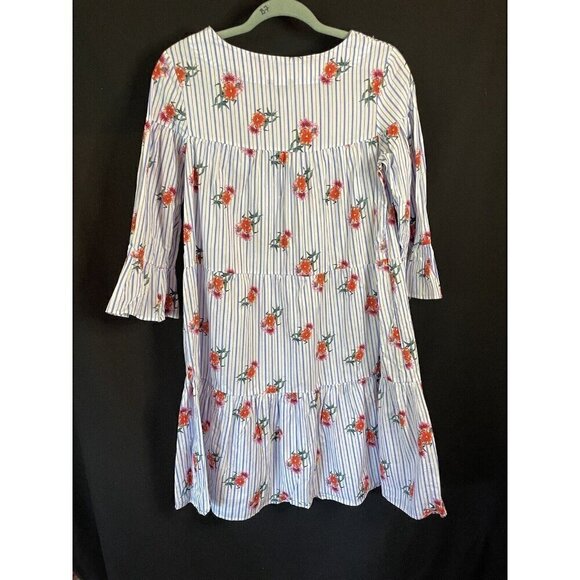 Kaktus Dress Tiered Floral Stripes Bell Sleeve Small Cottage Core Spring Summer - Picture 5 of 8